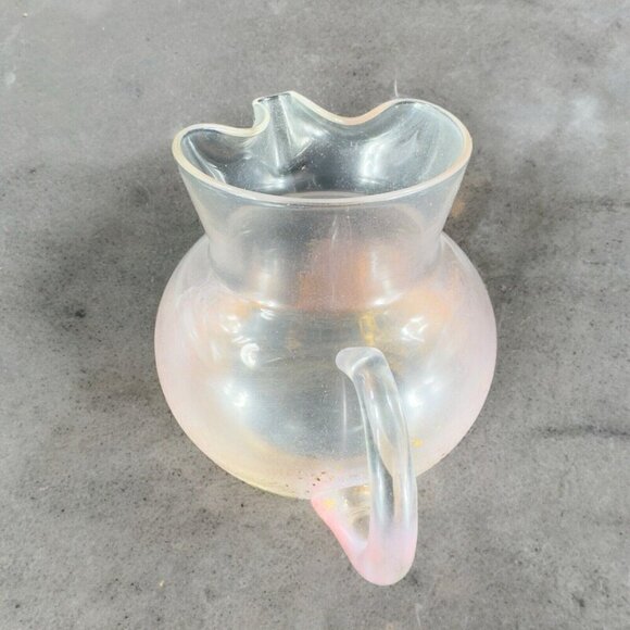 Mid Century Light Pink Glass Pitcher Carafe Miniature With Gold Flecks All Over - Picture 2 of 16